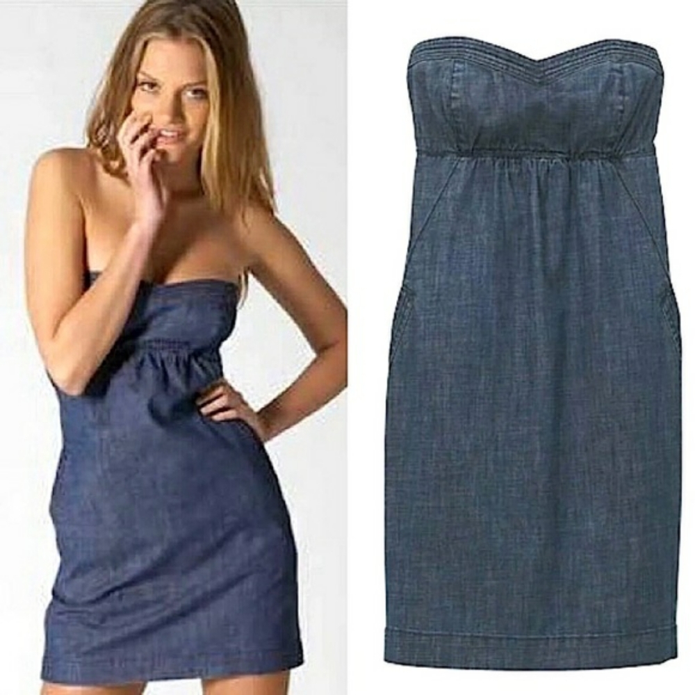 American Eagle Chambray Strapless Dress